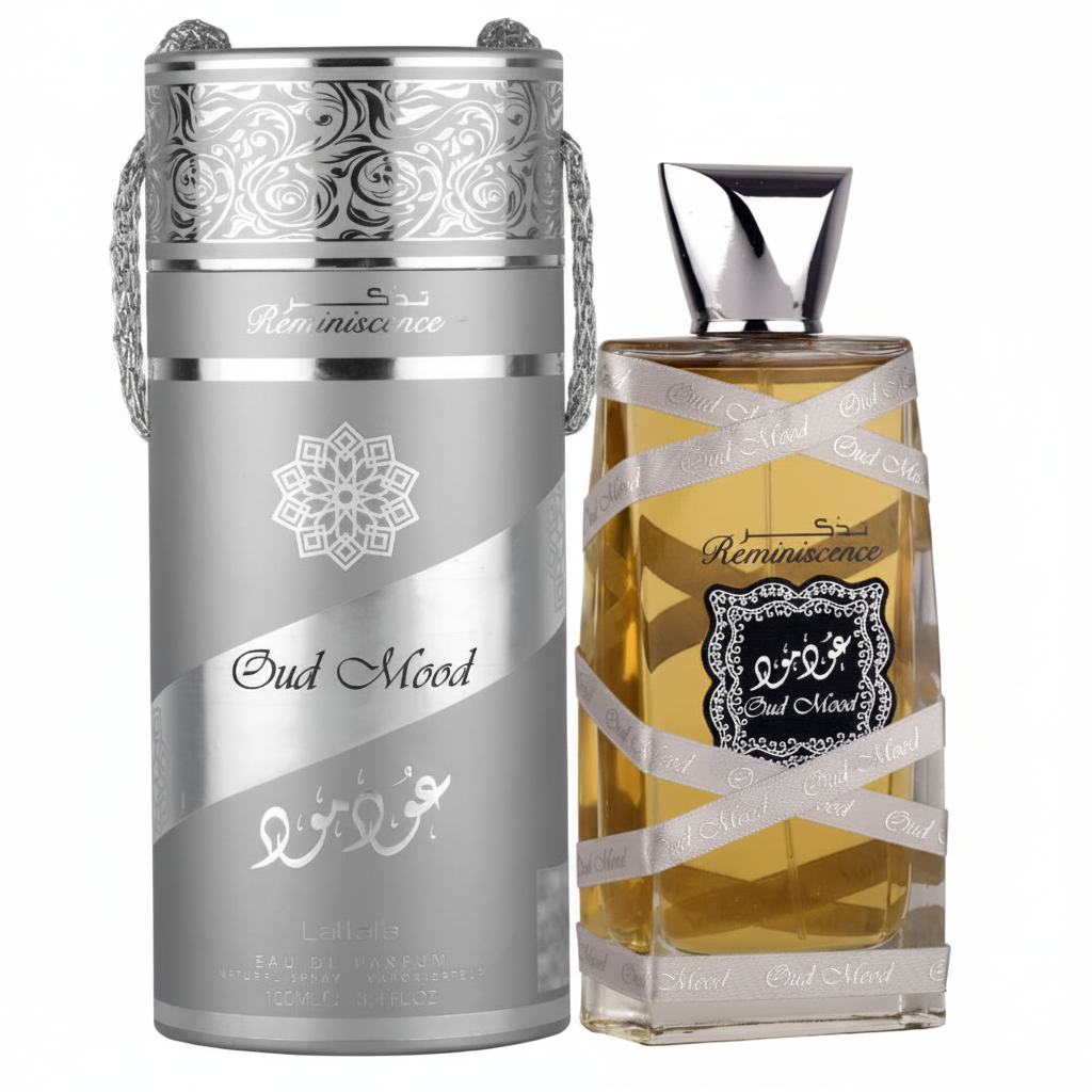 Lattafa Oud Mood Reminiscence EDP - Tin and Bottle