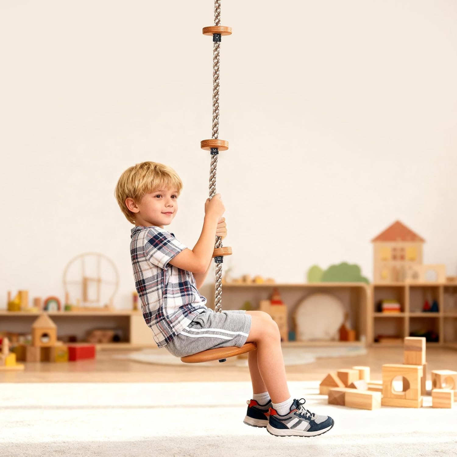 Cedar Wood Outdoor Swing Set Wave Slide Rock Wall Kids Playset