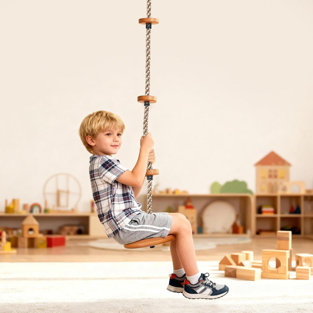 Cedar Wood Outdoor Swing Set Slide Rock Wall Kids Playset Adventure