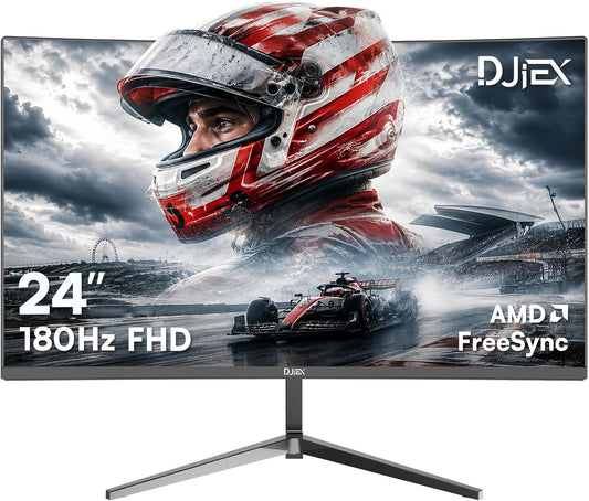 DJiEX 24 Inch Curved Gaming Monitor, FHD(1920 x1080), 180Hz | MPRT 1ms, 98% sRGB, FreeSync, HDMI DP Ports, Frameless, HDR10, VESA Mount75*75mm, Ideal for...