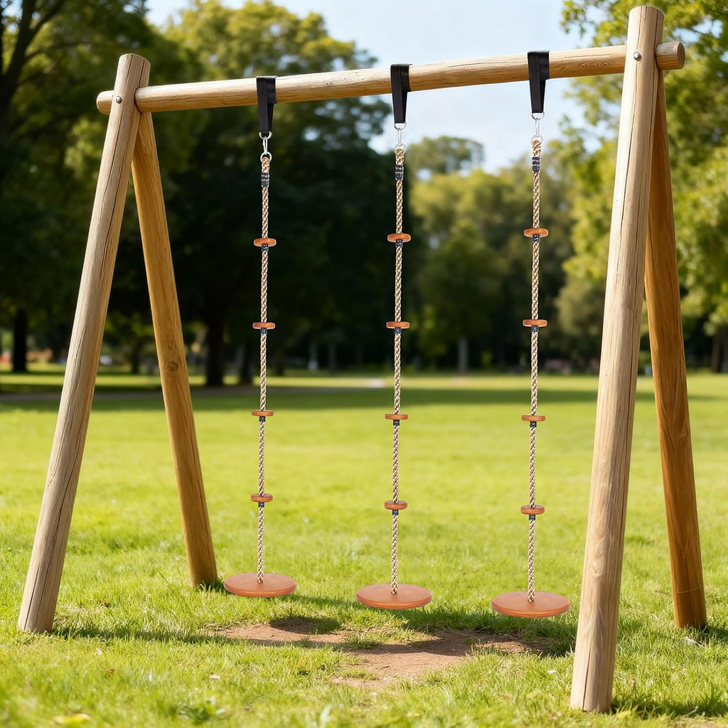 Cedar Wood Outdoor Swing Set Wave Slide Rock Wall Kids Playset